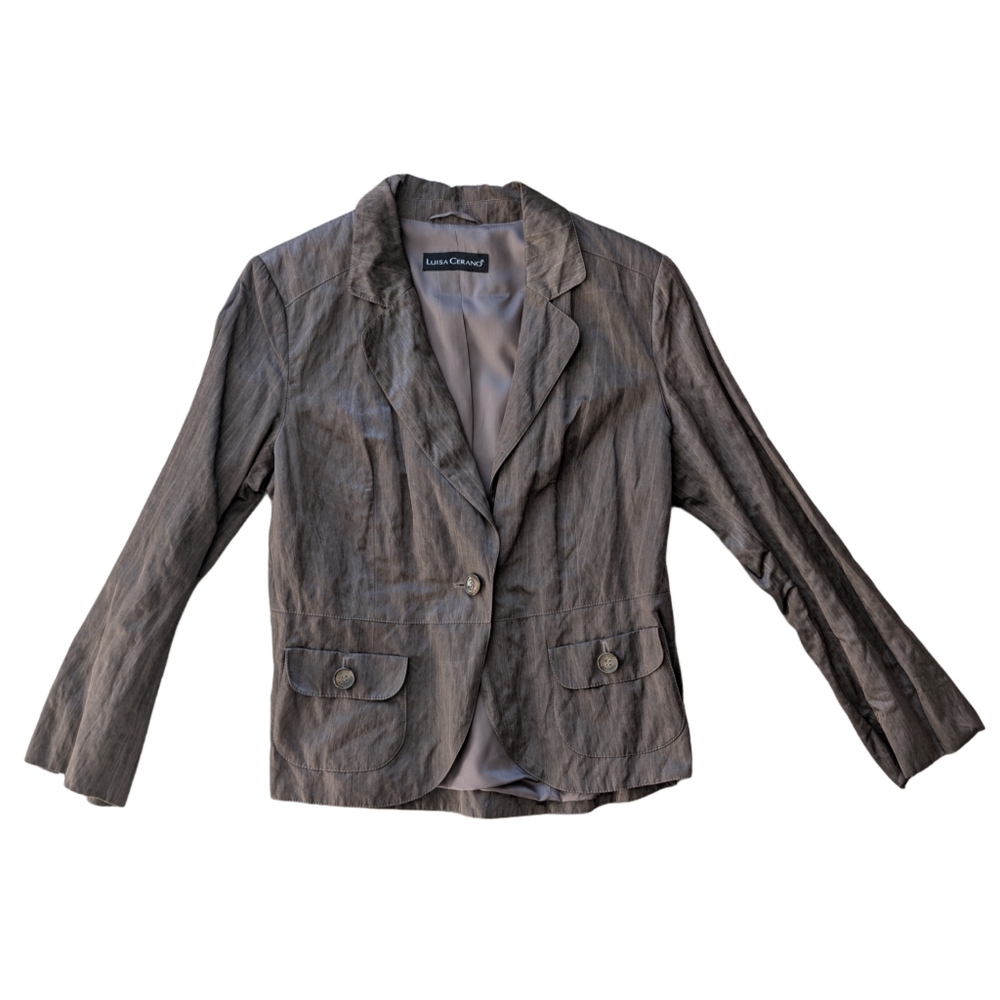 Luisa‎ Cerano Women's Size 12 Taupe Metallic Button Up Suit Jacket Blazer